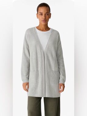 Eileen Fisher Merino Wool Cardigan Sweater Gray Size XL Pockets NWT Quiet Luxury